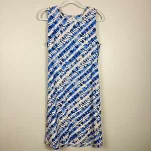 J. McLaughlin Dress Women Large Sheath Blue White Nautical Preppy Office Stretch